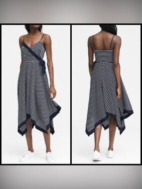 BANANA REPUBLIC Stripe Strappy Handkerchief-Hem Dress